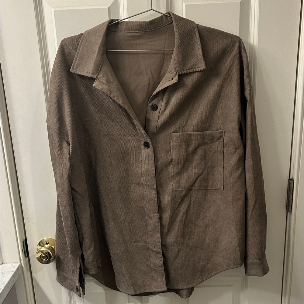 SHEIN Women's Button-Down Oversized Shirt Jacket - Brown